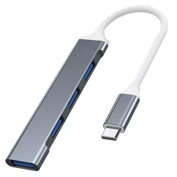 USB centrmezgls VAKOSS TC-4125X — 1× USB 3.0 Type-A, 3× USB 2.0 Type-A, savienojums: USB Type-C, sudraba