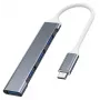 USB centrmezgls VAKOSS TC-4125X — 1× USB 3.0 Type-A, 3× USB 2.0 Type-A, savienojums: USB Type-C, sudraba