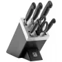 ZWILLING 35145-007-0 — 7-daļīgs nažu un griešanas dēļa komplekts ar pavāra nazi, dārzeņu nazi, maizes nazi, virtuves šķērēm, melns bloks