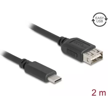 DELOCK USB 2.0 kabelis 2 m — USB C uz USB A, 0.48 Gbit/s, apzeltīti kontakti, melns