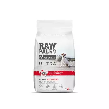 Sausā suņu barība VETEXPERT RAW PALEO Ultra Mini Puppy Beef 2 kg – grauzdiņi mazo šķirņu kucēniem
