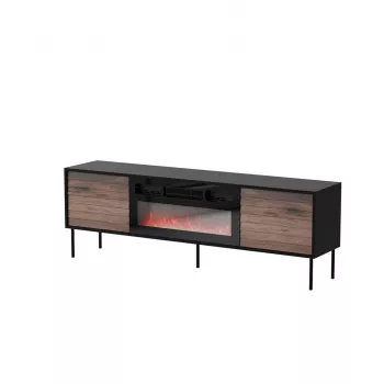 TV skapis Cama CORTINA 180x40x60 cm melns/valrieksts ar melnu elektrisko kamīnu