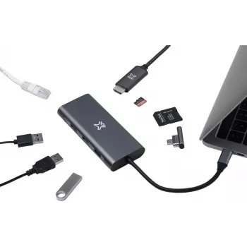 XtremeMac XWH-HUB8-13 USB Type-C interfeisa centrmezgls 40000 Mbit/s Pelēks