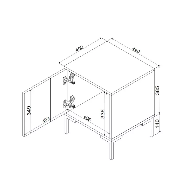 Naktsgaldiņš Cama Meble MERCI 44x40x52,5 cm, melns un ozols, MDF/skaidu plātne, 2 gab. komplekts