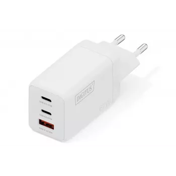Sienas lādētājs DIGITUS DA-10303 67W GaN, 2× USB-C + 1× USB-A, 100–240V, balts
