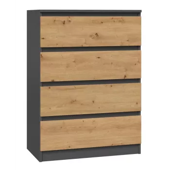 Kumode Top e Shop M4 ANTRACĪTS/ARTISĀNS — 4 atvilktnes, antracīta un ozola finišs, 700×400×970 mm, skaidu plātne