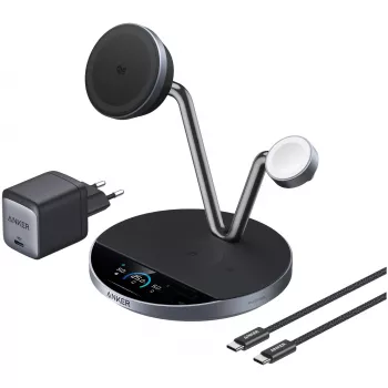 Anker Prime Bezvadu Lādēšanas Stacija Qi2.2 25W (3-in-1, MagGo, AirCool, Dock Statīvs) ar Barošanas Bloku
