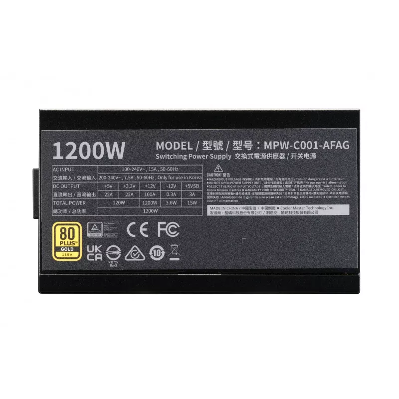 Barošanas bloks Cooler Master Elite Gold 1200 FM A/EU vads