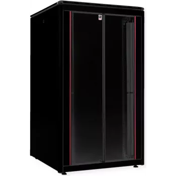 19” brīvstāvošs tīkla skapis ROLINE Pro 26U 800x800 mm, stikla durvis, melns, 600 kg, IP20