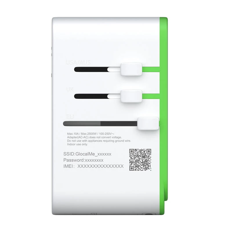 GlocalMe Roamplug balts — 4G LTE Wi‑Fi ceļojumu adapteris ar eSIM
