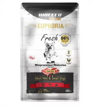 Sausā suņu barība BIOFEED Euphoria Fresh Meat Adult Cūkgaļa & Liellopu gaļa XS/S 0.5 kg mazām šķirnēm