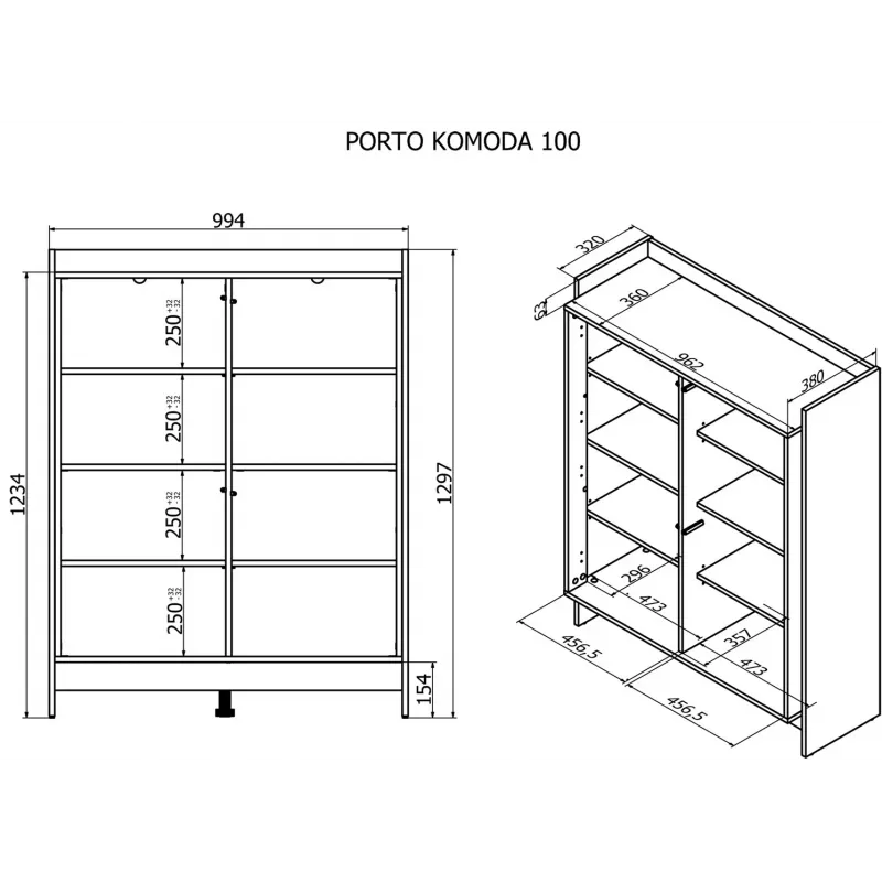 Cama PORTO kumode 100x38x130 ozols/melns