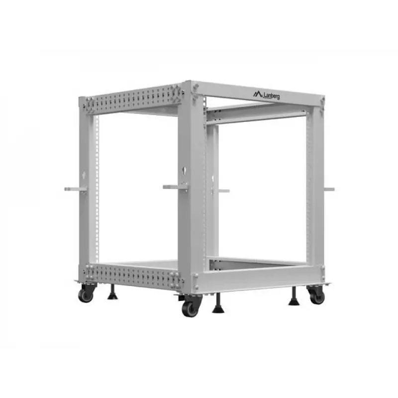 LANBERG 19 collu atvērtais statīvs 12U, regulējams dziļums 600–1100 mm, pelēks