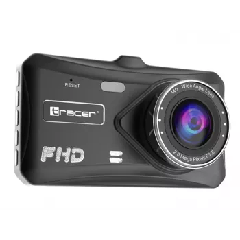 Dashkamera TRACER 4TS Full HD divu kanālu auto reģistrators, 2 MP galvenā, 0.4 MP salona, 140°/60° leņķi, 4 collu IPS ekrāns, 150 mAh akumulators, alumīnija korpuss, autostāvvietas režīms