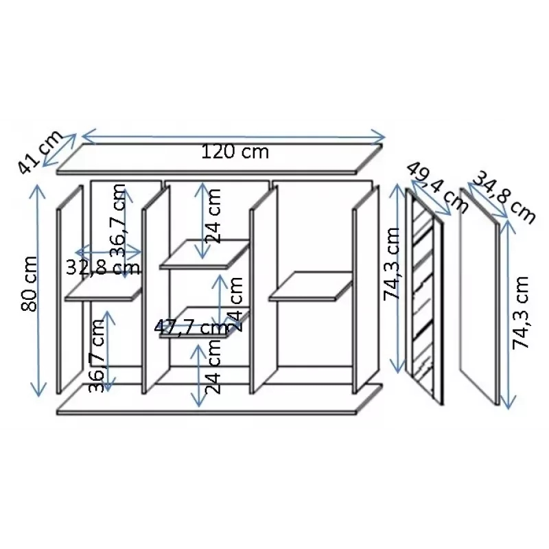 Kumode Cama Meble SOHO 120×41×80 cm — smilškrāsas fasādes, melns rāmis