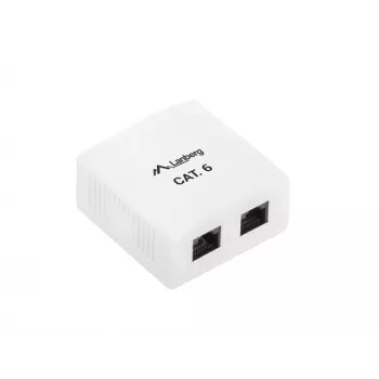 LANBERG OU6-0002-W Virsmas montāžas kontaktligzdu kārba RJ-45 Cat6, balta, 2 ligzdas, 30×54×57 mm