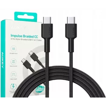 Aukey CB-CD45 USB-C uz USB-C kabelis, Quick Charge, 0,9 m, melns