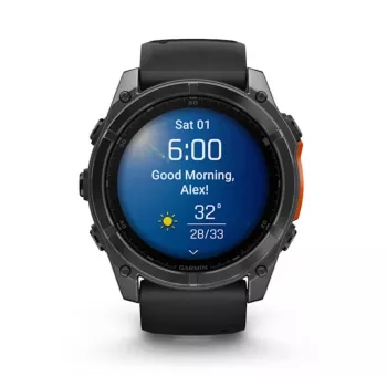 Viedpulkstenis GARMIN Fenix 8 — 51 mm titāna korpuss, AMOLED 1,4 collu, GPS, 32 GB, 10 ATM, silikona siksniņa