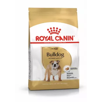 Sausā suņu barība Royal Canin Bulldog Adult 12 kg — pieaugušiem buldogiem, vistas garša
