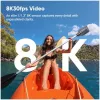 Action kamera Insta360 Ace Pro 2 — 50 MP, 8K Ultra HD (7680×3272), 1/1.3 collu sensors, līdz 240 kadriem/s, iebūvēts ekrāns, Wi‑Fi, MicroSD, 177,7 g, Melna