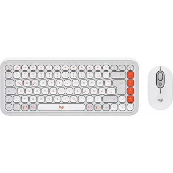 Bezvadu tastatūras un peles komplekts Logitech POP Icon Combo — Mini Bluetooth QWERTZ tastatūra, US International/Vācu izkārtojums, Oranžs/Balts, pele iekļauta