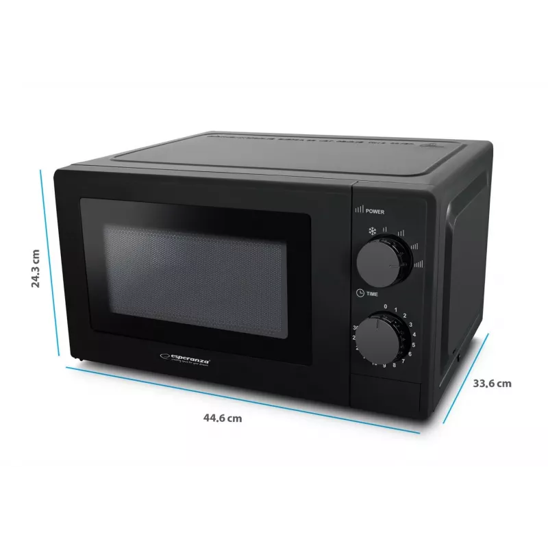 Solo mikroviļņu krāsns ESPERANZA ESTOFADO — 20 L, 700 W, 5 jaudas līmeņi, 24,5 cm pagrieziena galds, melna