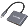 USB-C 3-in-1 Hubs CANYON DS-3 tumši pelēks — USB-C uz USB-A + HDMI + PD caurlaide