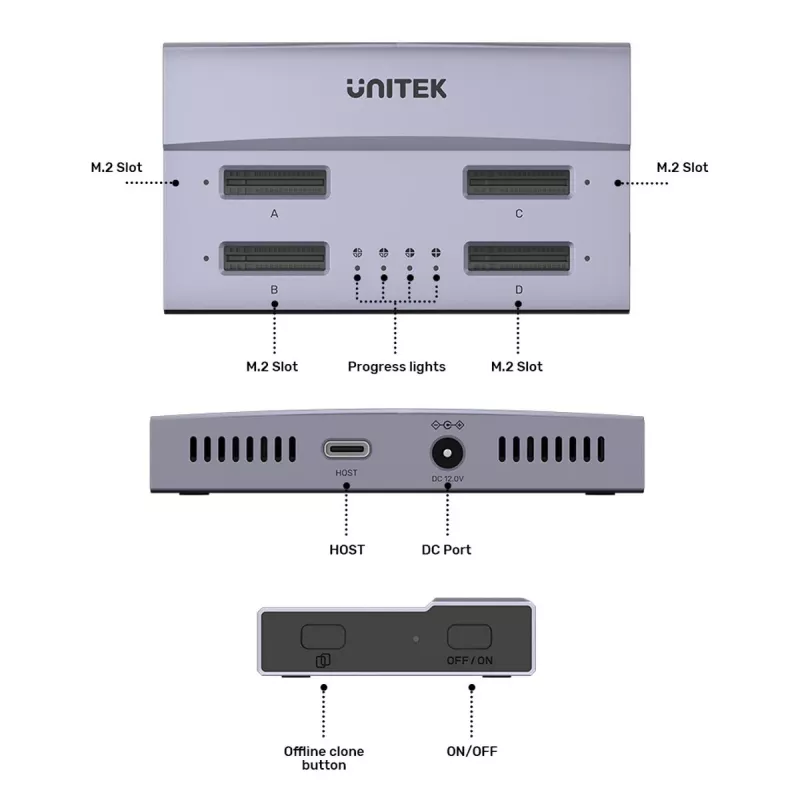 UNITEK USB4 4-bāzes M.2 SSD dokstacija