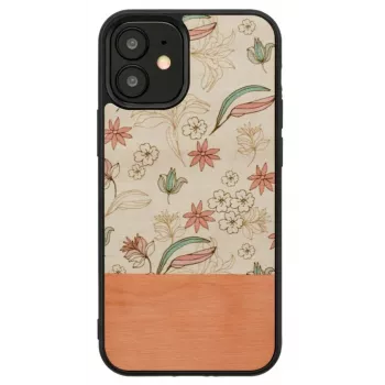 Aizsargmaciņš Man and Wood iPhone 12 mini — rozā zieds uz melna