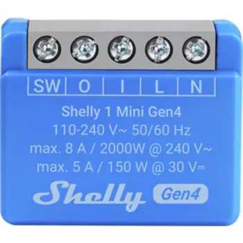 Viedais slēdzis Shelly 1 Mini Gen4 1P bezvadu 110–240V 50–60Hz 1.2W Bluetooth Wi‑Fi ZigBee 34×16×29 mm