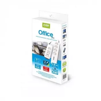 EVER OFFICE PLUS 7 kontaktligzdas 250 V balts (T/LZ06-OFP018/0000) - pagarinātājs ar pārsprieguma aizsardzību