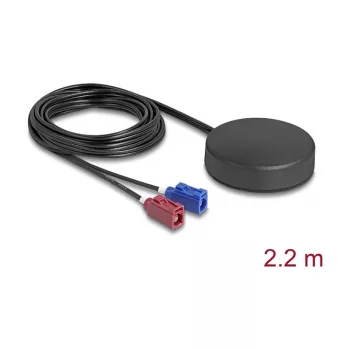 Āra visvirziena jumta antena DELOCK 4G GNSS FAKRA C + FAKRA D 2 dBi / 28 dB 2,2 m RG-174 melna