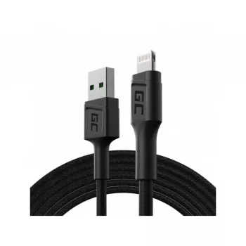 Lightning kabelis Green Cell KABGC18 — 2 m, Lightning uz USB-A, melns