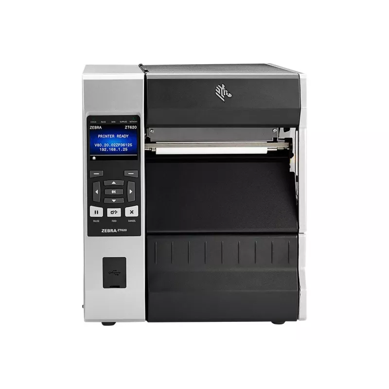 Etiķešu printeris Zebra ZT620 termotransfer 203×203 DPI 168 mm drukas platums LCD 26 kg Vadu & Bezvadu Ethernet Bluetooth Pelēks/Melns