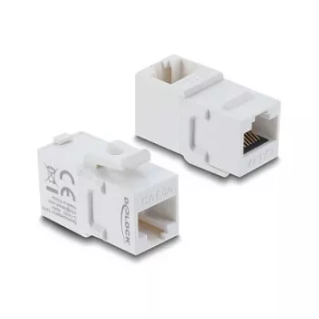 Delock 90713 Keystone moduļa savienotājs RJ45 ligzda–ligzda, Cat.6A, 90 grādu leņķī, plastmasa, UTP, balts