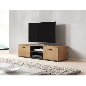 TV statīvs Cama Meble SOHO 140, lefkas ozols/melns, 1400×430×370 mm