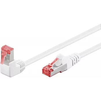 Goobay CAT 6 Patch Kabelis 1x 90° leņķis, S/FTP (PiMF), Balts, 3 m - fiksators augšpusē, LSZH bez halogēna, Vars (51552)