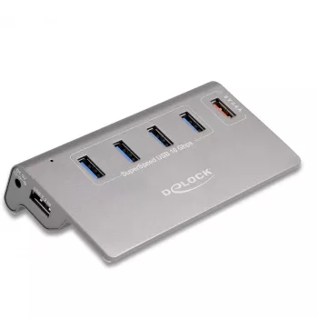 DeLOCK USB Hubs 10 Gbps 4 USB-A Porti + 1 Ātrās Uzlādes Ports