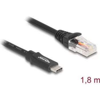 Adapter DeLOCK USB 2.0 Type-C vīrietis uz Serial RS-232 RJ45 vīrietis 1.8 m melns