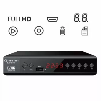 Ciparu TV uztvērējs MANTA DVBT025PRO DVB-T2 Full HD atbalsts USB ierakstīšanai