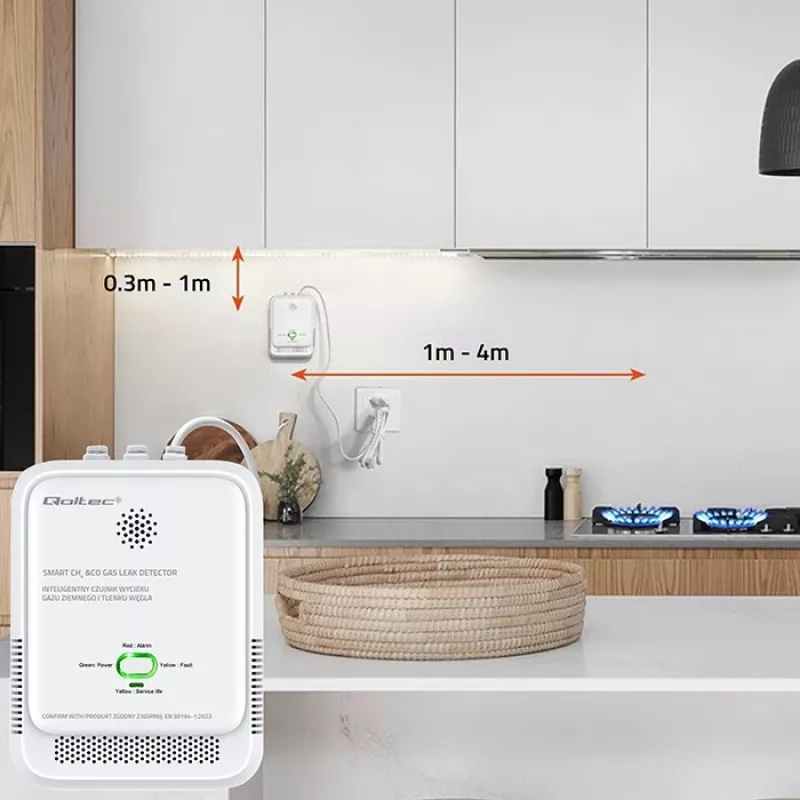 Gāzes noplūdes un oglekļa monoksīda detektors ar LED indikāciju