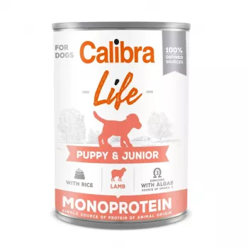 Slapjā suņu barība Calibra Puppy & Junior Lamb & Rice 400 g – pilnvērtīga barība kucēniem ar alerģijām