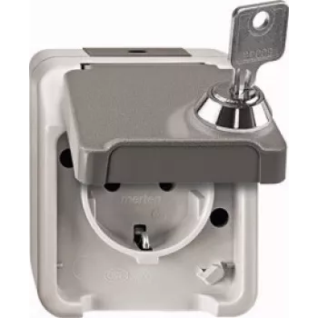MERTEN MERT slēdzama Schuko kontaktligzda MEG2423-8029 ar atslēgu Nr. 200, gaiši pelēka