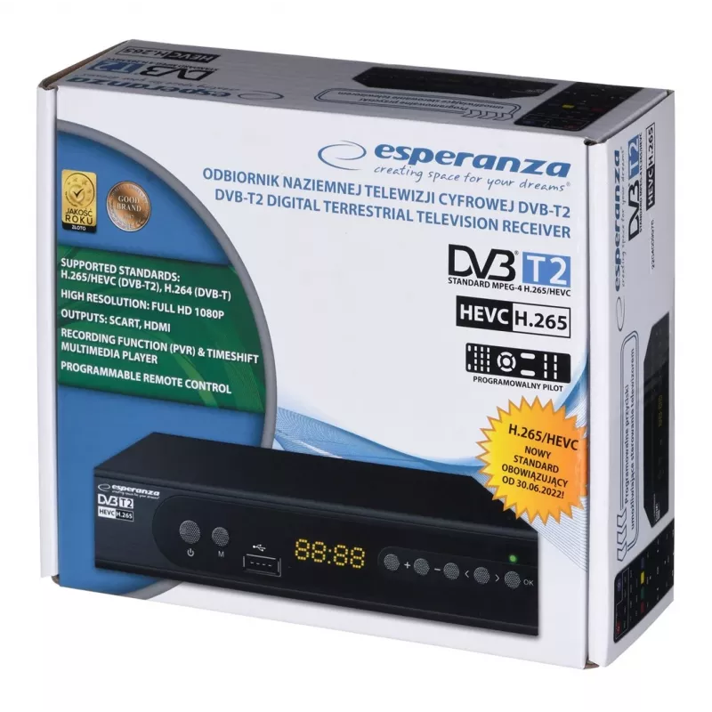 Dekoders Tuner TV DVB-T2 HEVC H.265 ar HDMI