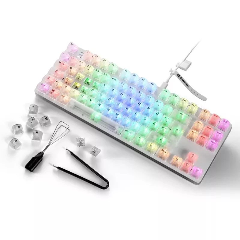 Crystal Shark, Gaming tastatūra balta, DE-izvietojums, KTT