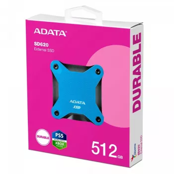 Ārējais SSD ADATA SD620 512 GB, USB 3.2 Gen 2 Micro-USB B, zils, silikona korpuss, triecienizturīgs