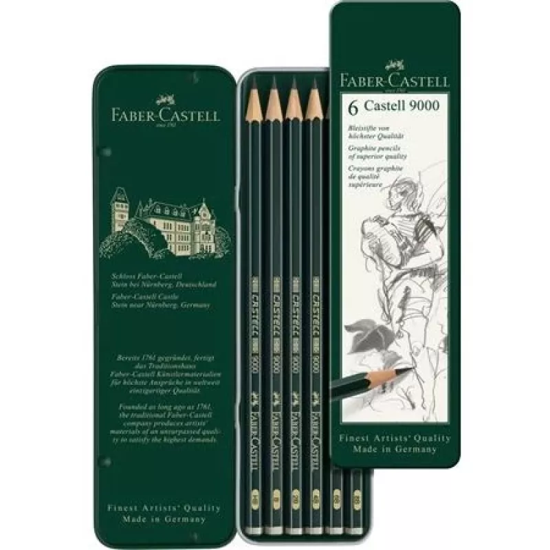 Faber-Castell 9000 grafīta zīmulis, zaļš koks, 6 gab.
