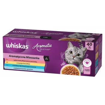 Slapjā barība kaķiem WHISKAS Aromatic selection Mix — 40 paciņas x 85 g, pieaugušiem kaķiem, 83.6% mitrums