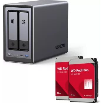 UGREEN NASync DXP2800 2-bay NAS sistēma ar 2 × Western Digital 8TB WD80EFPX diskiem