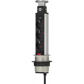 Brennenstuhl Tower Power Galda kontaktligdu bloks - pagarinātājs - 3 rozetes - 2,0m - Melns, Alumīnijs (1396200003)